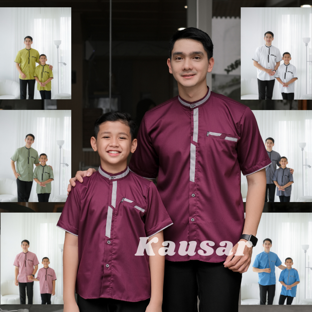 baju Koko Syuriah pendek couple Baju Koko Couple Ayah Dan Anak Baju Lebaran Couple Pasangan 2024 Kem