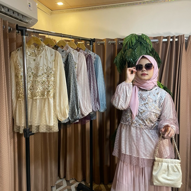 Atasan Brukat Tile Bordir Mix Tile Dot Wanita