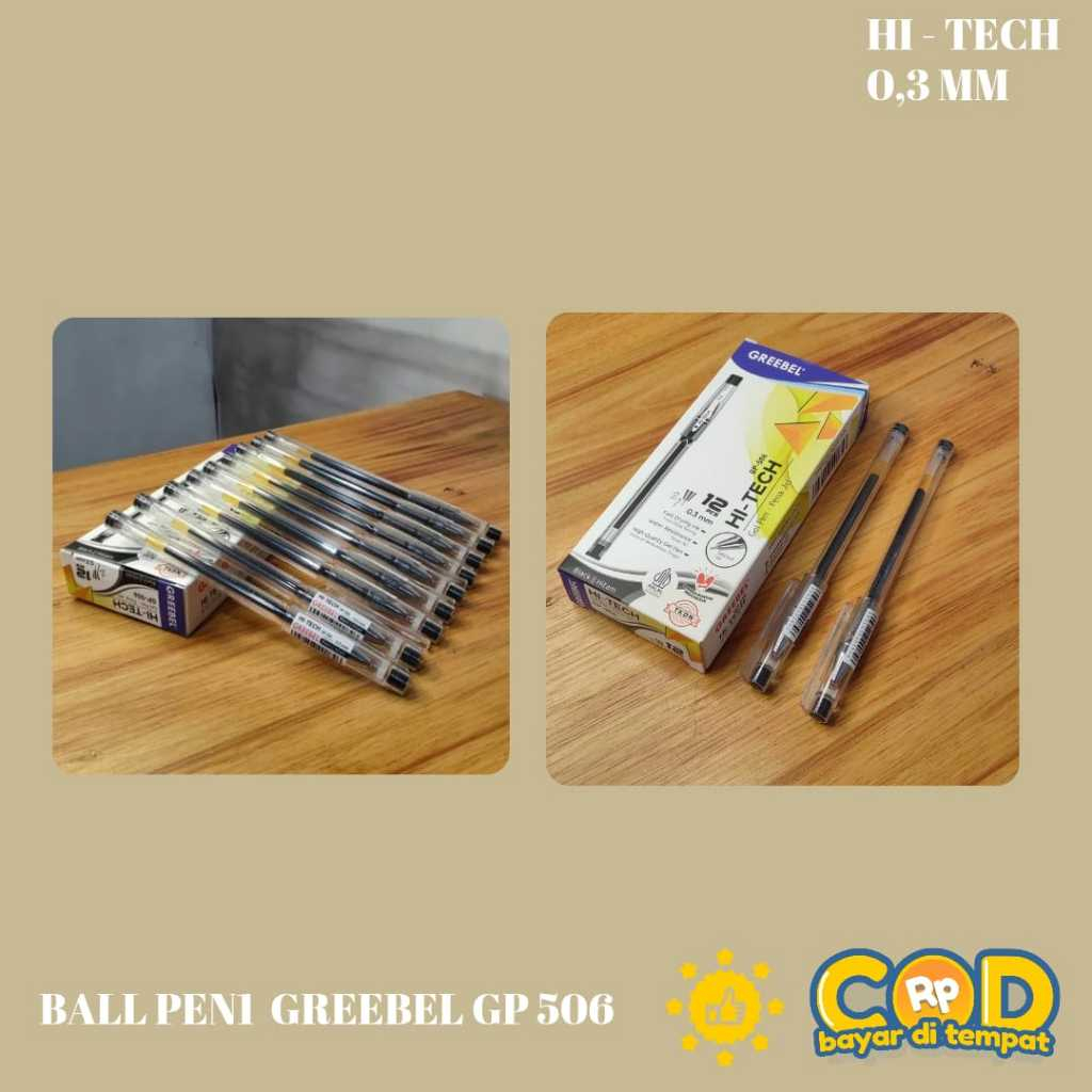 

GREEBEL PULPEN GEL / GEL PEN GP-506 HI-TECH 0.3 (12 PCS) - Tulisan halus, Nyaman Digenggam