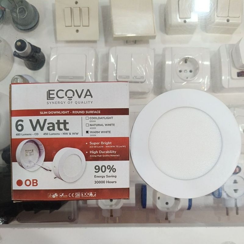 ECOVA LAMPU DOWNLIGHT PANEL OB OUTBOW TEMPEL BULAT 6 WATT 12 WATT 18 WATT 24 WATT 6500K 4000K 3000K 