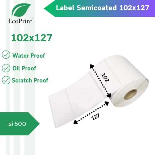 

ECOPRINT KERTAS STIKER LABEL BARCODE 102X127 ISI 500 BARCODE SEMICOAT RESI JNE