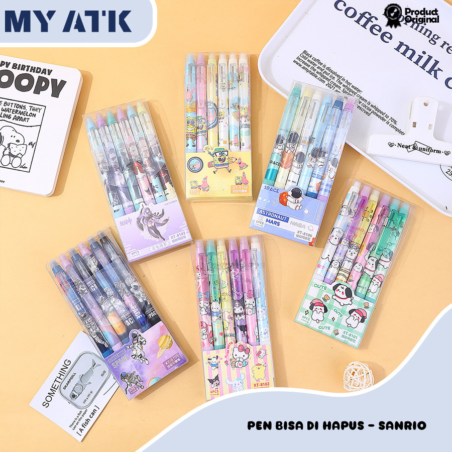 

BISA DIHAPUS 6PCS Pulpen Gel Mekanik 0.5mm / Ballpoint Motif Cartoon Lucu Aesthetic Sanrio