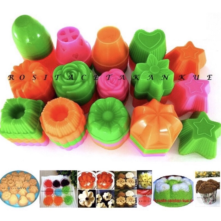 Isi12 Cetakan Kue Kukus Plastik Agar Jelly Puding Kue Putu Ayu Talam Bunga Mawar Sakura Tulip Terata