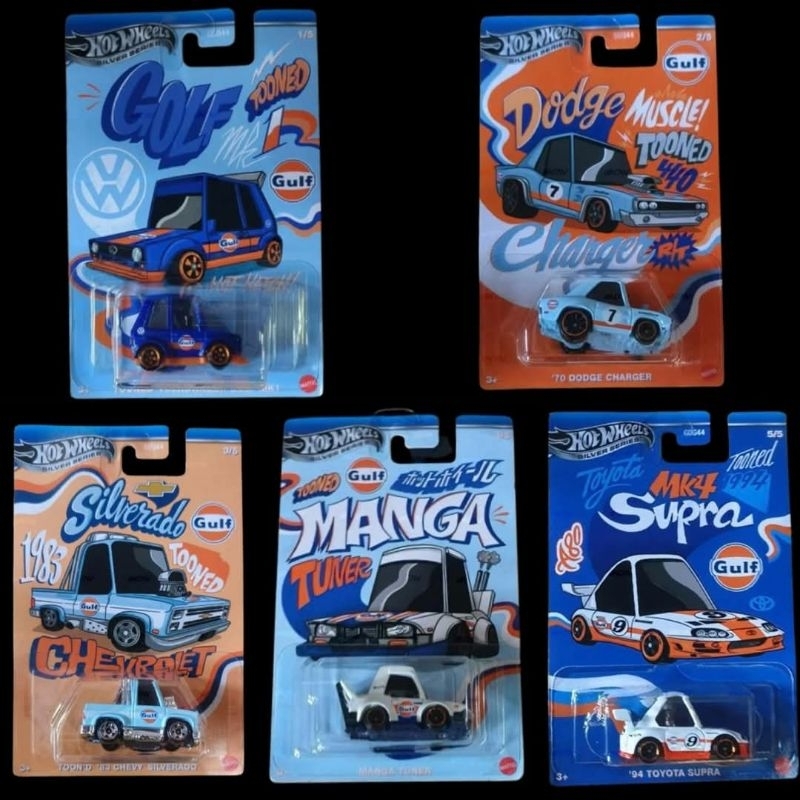 HOT WHEELS GULF TOONED 2025 VW GOLF MK1 DODGE CHARGER CHEVY SILVERADO MANGA TUNER SUPRA MK4