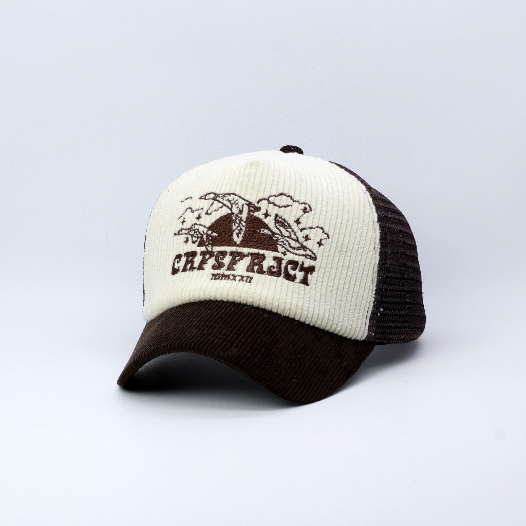 Cropss | Topi trucker topi jaring lidah pendek topi corduroy bordir three swan