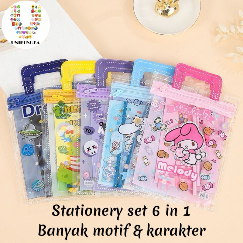 

[UNIKUSUKA] Alat tulis satu set 6 in 1 stationary sekolah karakter