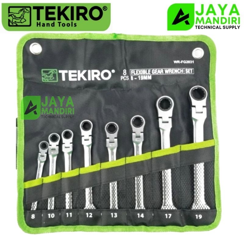 TEKIRO KUNCI RING PAS RATCHET FLEKSIBEL SET ISI 8 PCS UKURAN 8-19 MM