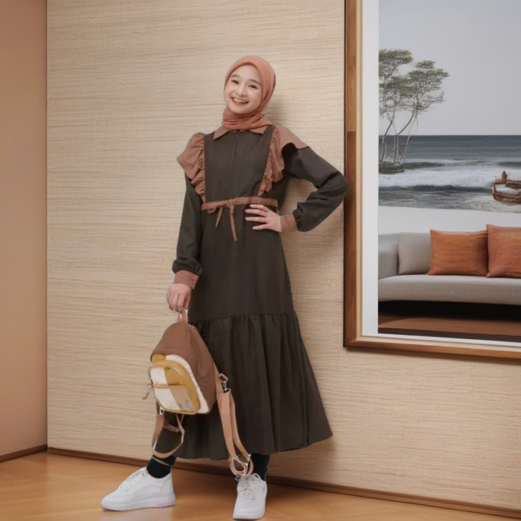 BAJU GAMIS REMAJA NIBRAS NT 76 BROWN  / NIBRAS TEEN GAMIS REMAJA TERBARU PROMO NT 76 BROWN / GAMIS A