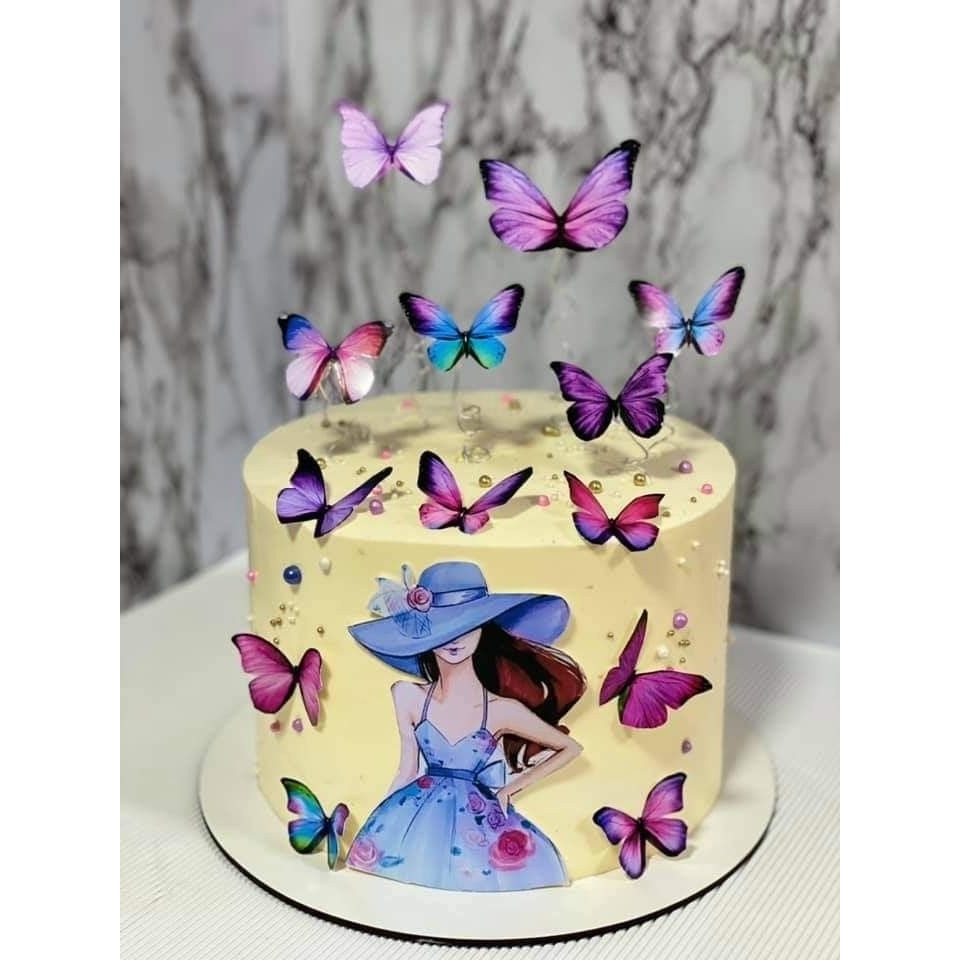 TOPPER PRINCES & BUTTERFLY / Topper Kupu -Kupu / Topper Perempuan pakai gaun / Topper Hiasan Kue ULT