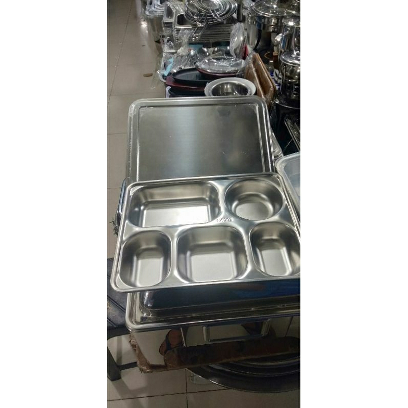 100 pcs Plato / food tray / mestray tempat makan sekolah  sekat 5+tutup stenlis