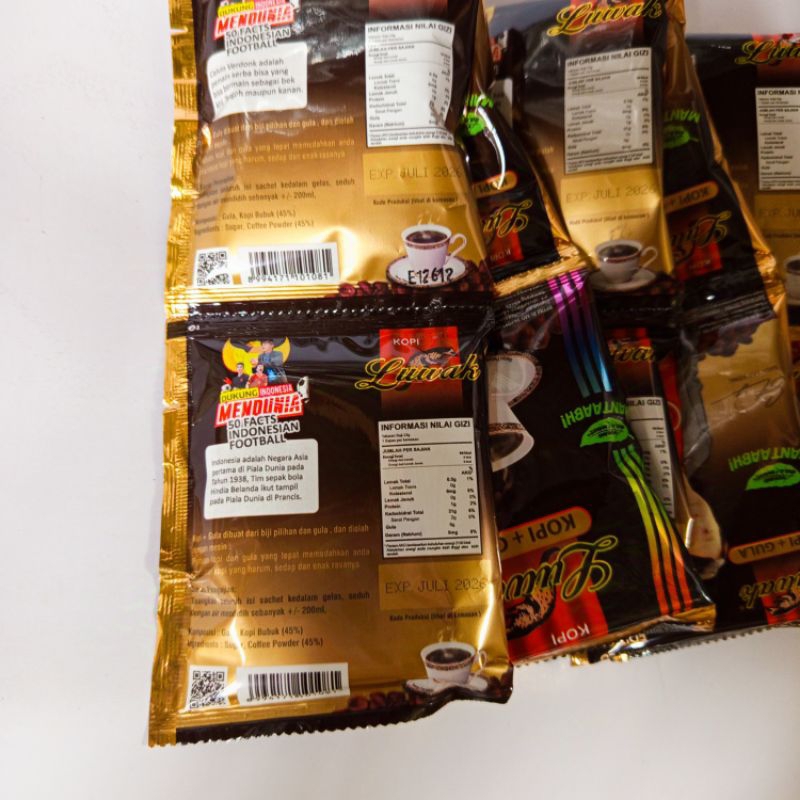 

Luwak Kopi + Gula / Kopi Bubuk Luwak kopi hitam kemasan 1 renteng isi 15 bungkus