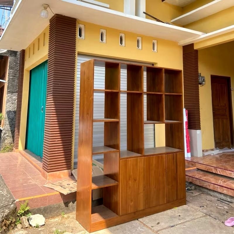 lemari partisi kayu jati lemari partisi bufet multifungsi lemari aesthetic lemari sekat kayu jati le