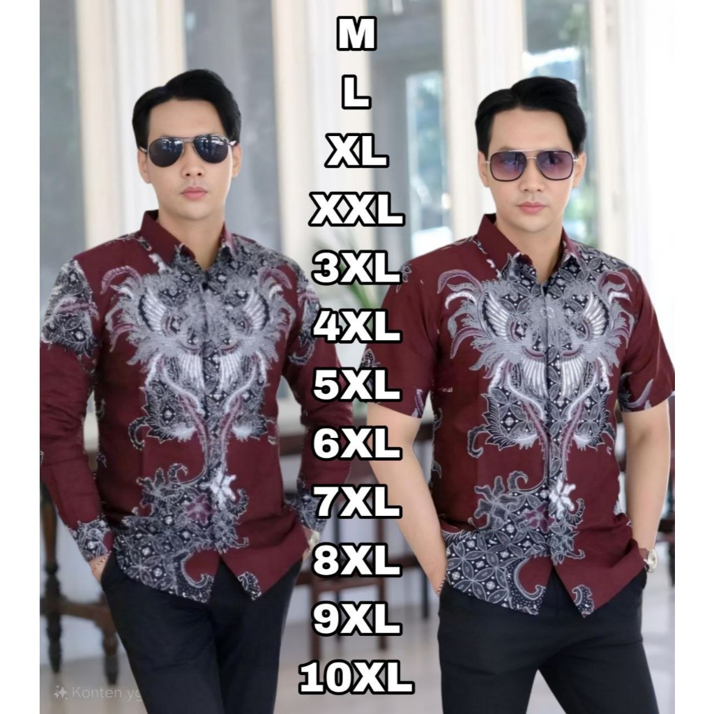 KEMEJA BATIK ARON PRIA WARNA BURGUNDY MARUN JUMBO SIZE M L XL XXL 3XL 4XL 5XL 6XL 7XL 8XL 9XL 10XL