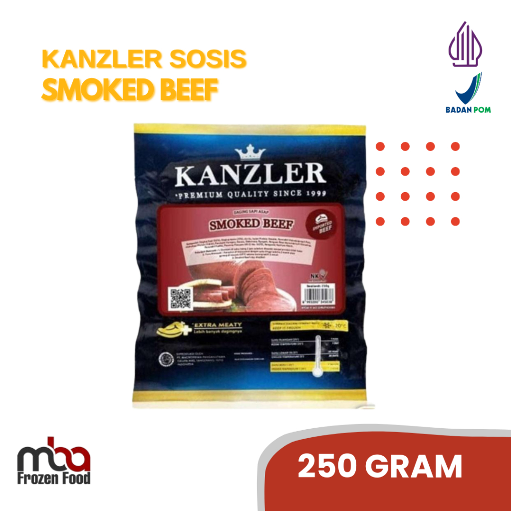 

Smoked Beef Kanzler 250 gram /Sosissapi /Sapi /Sosis /Daging /Kornet /Sate /Snack /Camilan /Dagingsapi /Burger /Dagingayam /Ayam /Frozenfood