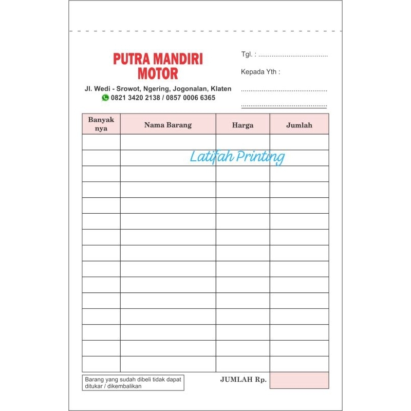 

Nota Bengkel / Nota Servis Hvs