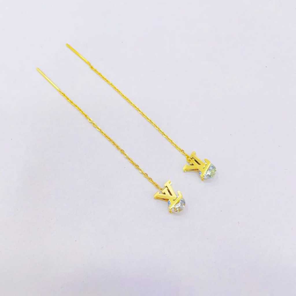 Anting titanium wanita permata model tusuk panjang anti karat
