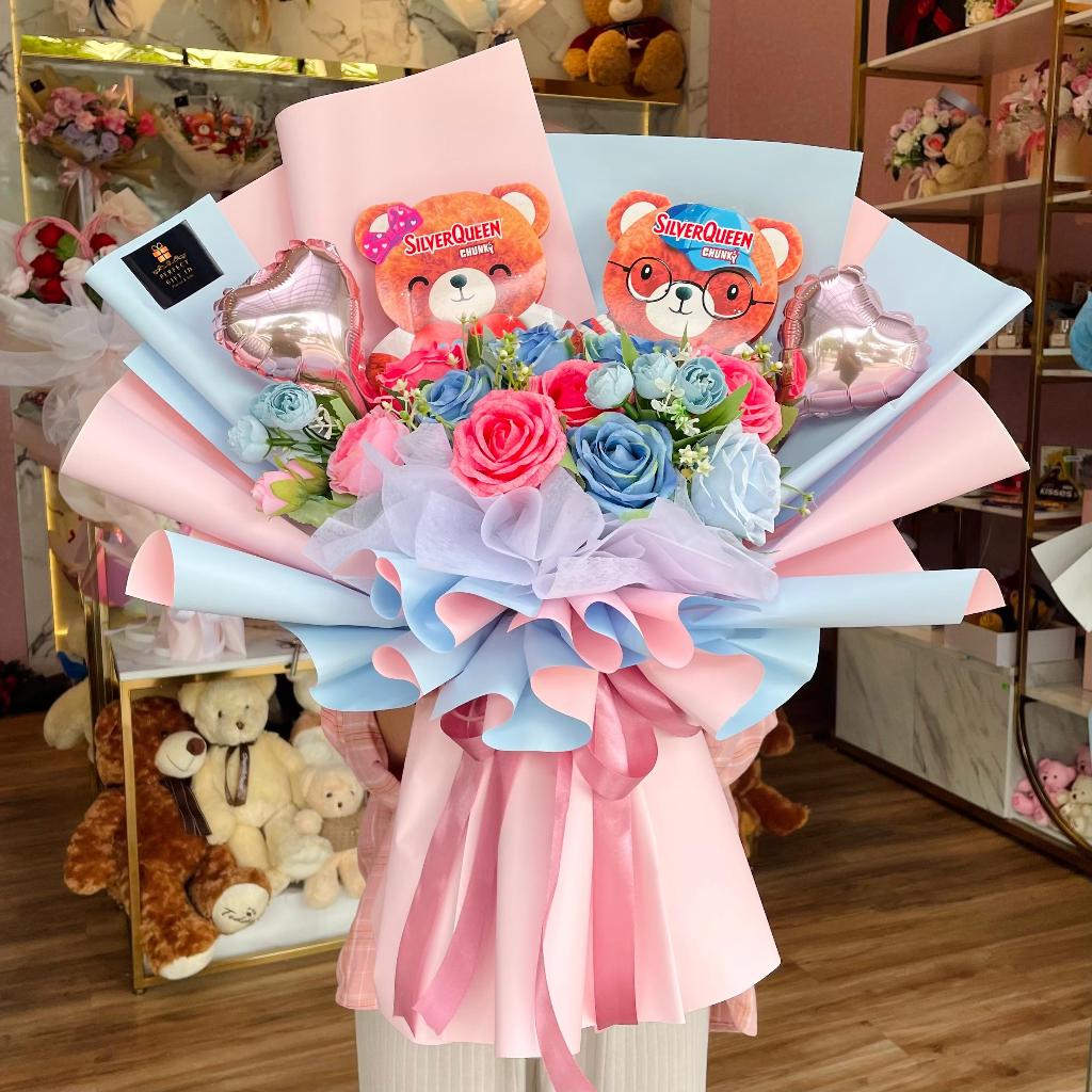 Buket Bunga Beruang Silverqueen Valentine Kado Romantis Kado Ulang Tahun Kado Anniversary
