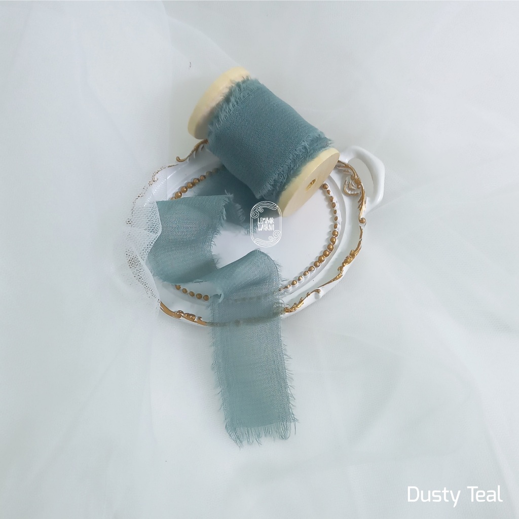 

Dusty Teal - Silk Ribbon / pita undangan wedding calligraphy hampers buket keepsake