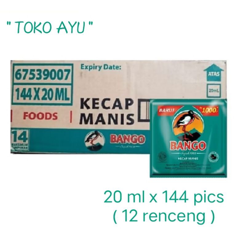 

Kecap manis Bango 1 karton isi 20 ml x 144 pics ( 12 renceng )