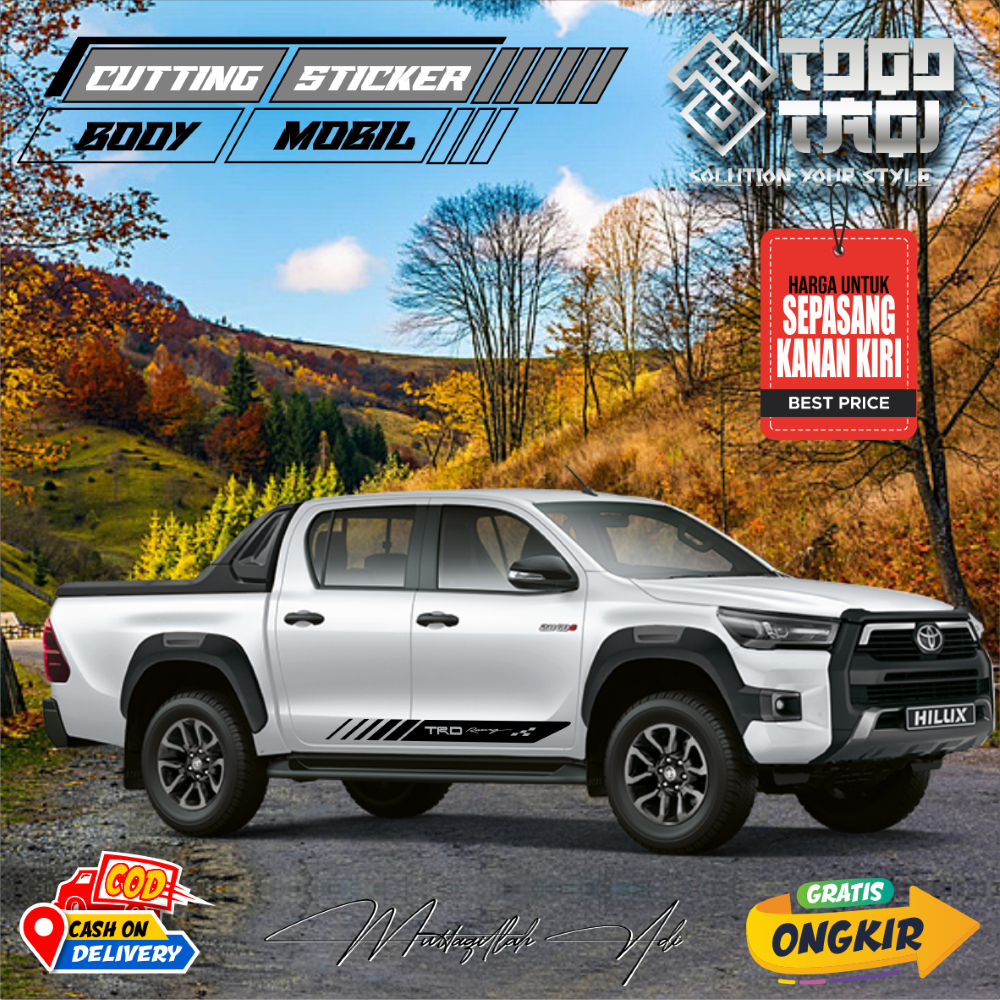 1 SET KANAN KIRI STIKER CUTTING MOBIL DOUBLE CABIN STRIPNG BODY TRD RACING 01 RANGER HILUX STRADA