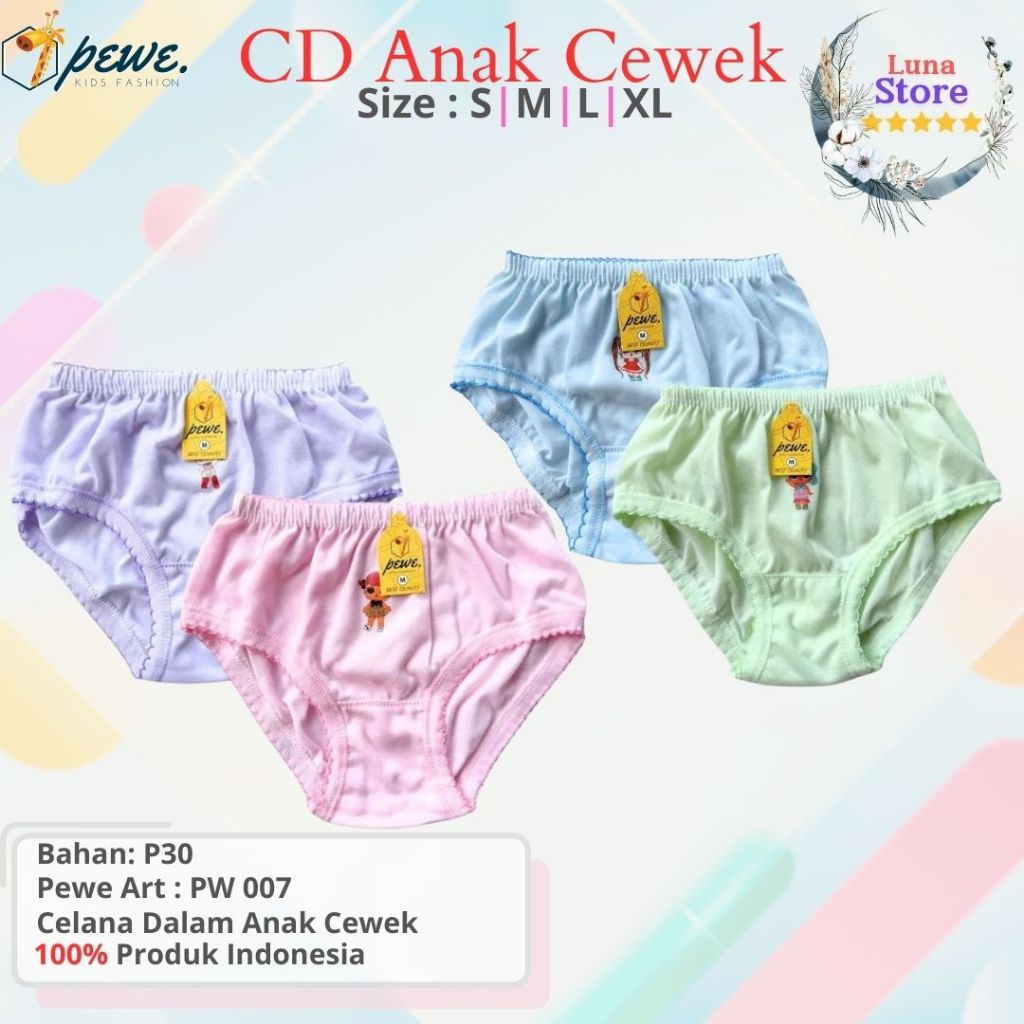 12 Pcs Celana dalam anak perempuan 2-4 tahun / Celana Dalam Wanita Warna warni Murah / 1 Lusin Sempa