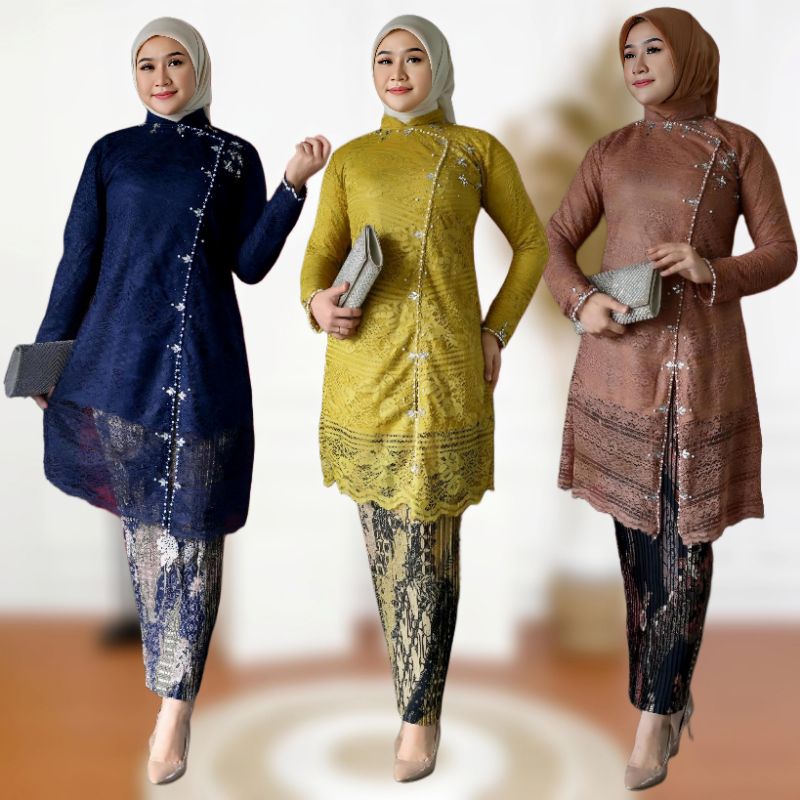 Set Kebaya Tunik Payet Janggan / Kebaya Tunik Brokat Jumbo Ld 120 / Atasan Kebaya Payet Janggan / Ke