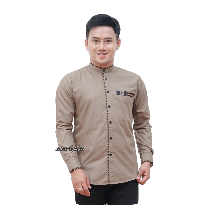 Baju Koko Pria Lengan Panjang Motif Araya List Garis Kemko Dewasa Koko Putih Exclusive