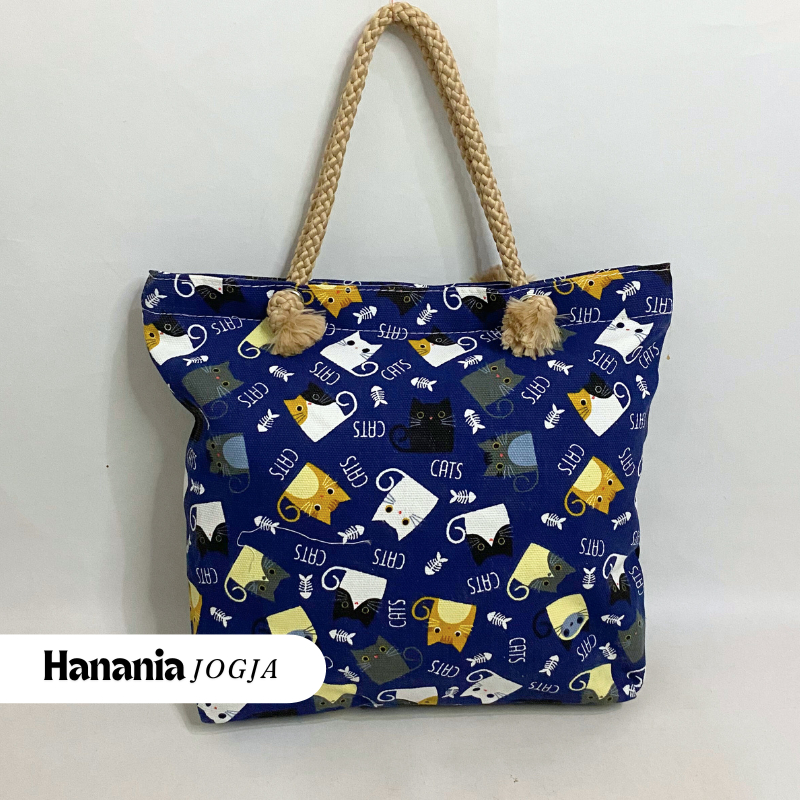 Totebag Kanvas Tali sumbu Motif Tas Wanita Tas Tali sumbu