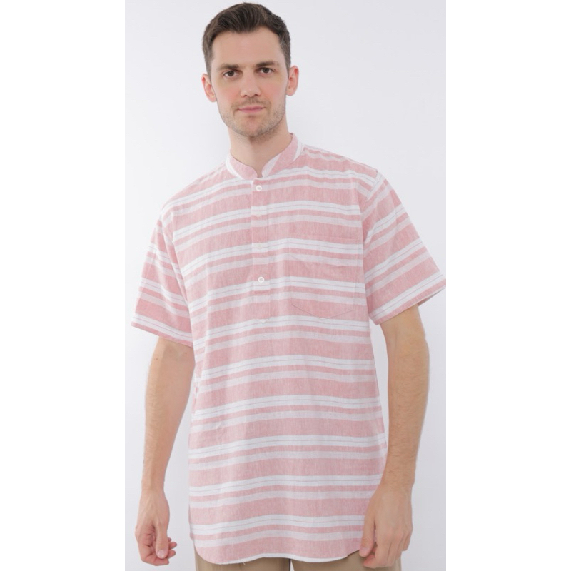 Kemeja kurta motif salur bahan karun linen premium