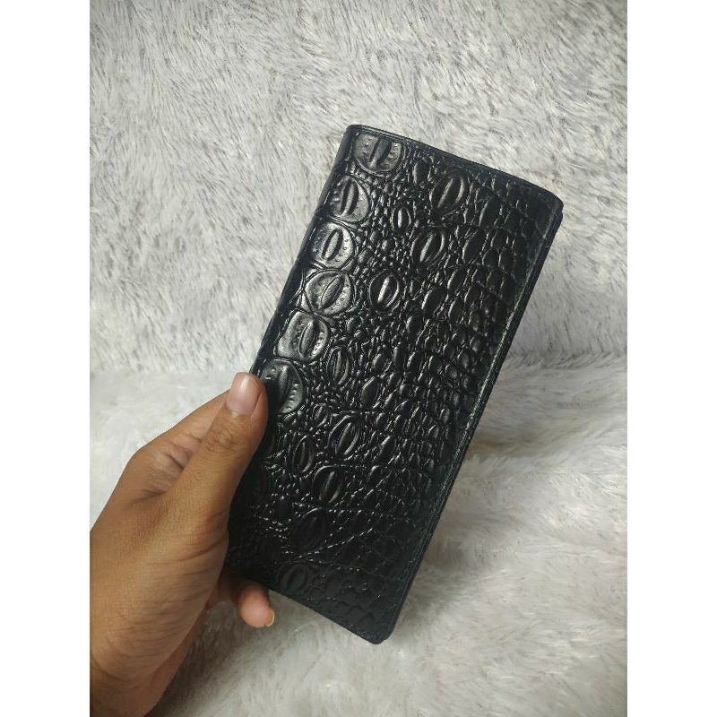 dompet lipat panjang kulit sapi leather asli untuk wanita model kulit buaya