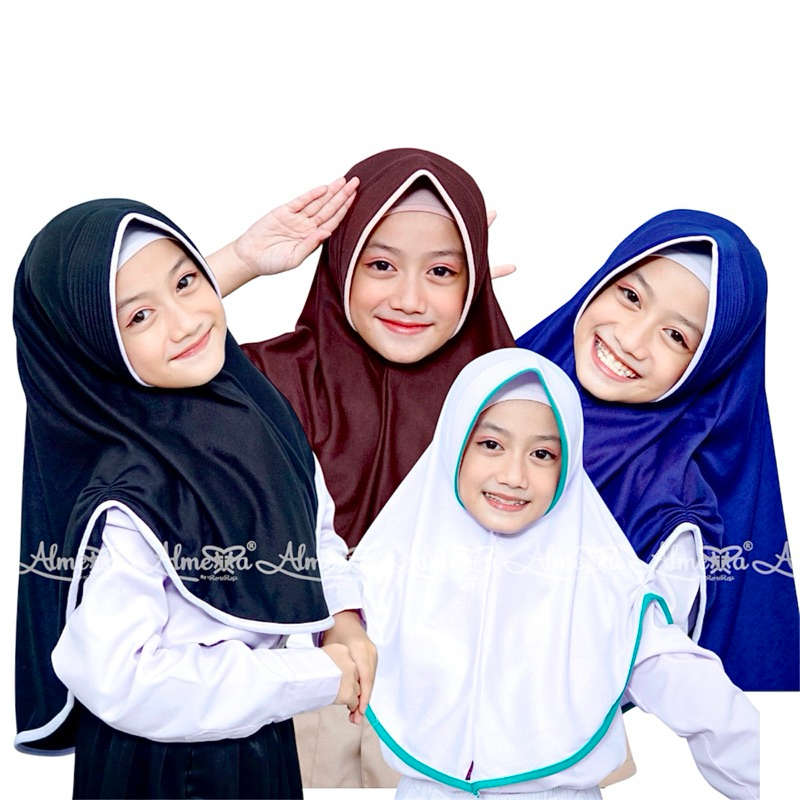 𝐀𝐥𝐦𝐞𝐫𝐫𝐚-Hijab Jilbab Anak Instan Bergo Sekolah Sd 6-10 Tahun