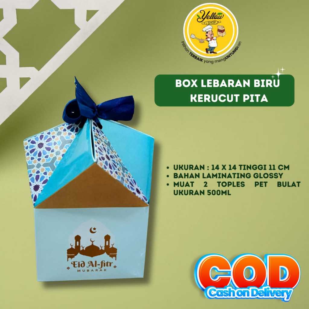 

BOX LEBARAN BIRU KERUCUT PITA UKUARAN 14X14X11CM MUAT 2 TOPLES