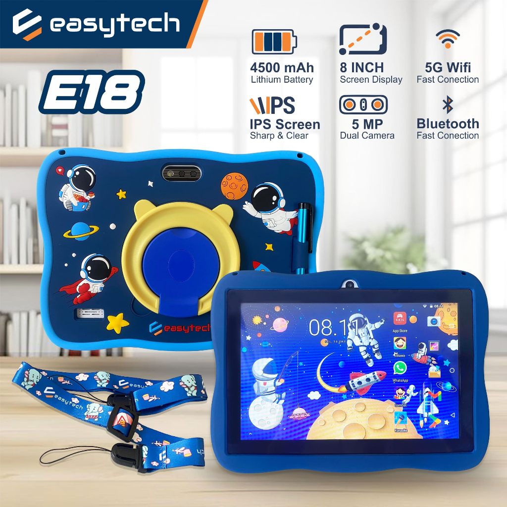 Tablet Anak Android Easytech E-18 Layar Sentuh IPS 8 Inch WiFi Only / Tablet Belajar Anak Edukasi