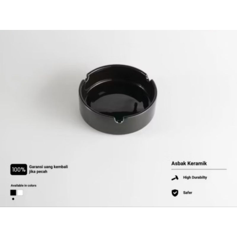 Asbak Rokok Keramik Hitam 12cm