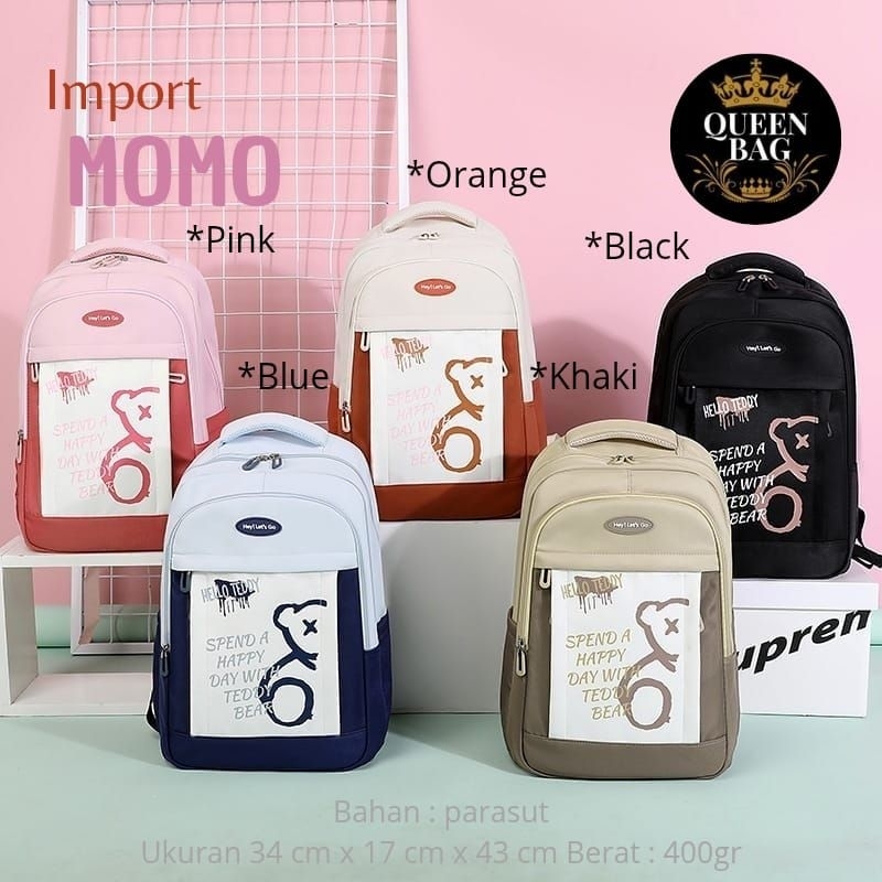 TAS RANSEL IMPORT ANAK SEKOLAH PEREMPUAN TAS GENDONG MOMO BAHAN PARASUT
