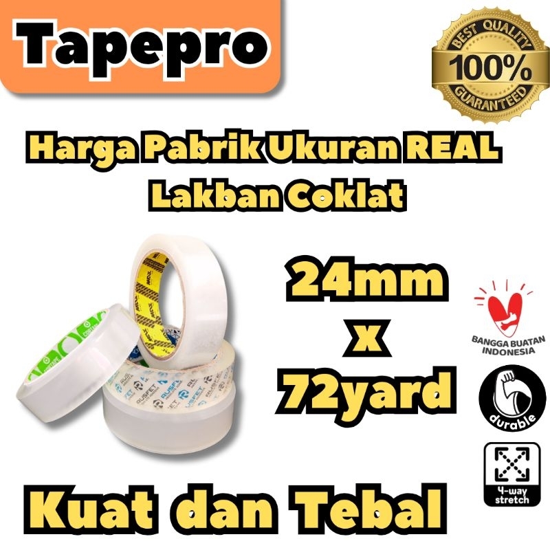 

Tapepro Lakban OPP Bening Coklat 24mm x 72yard Super Lengket