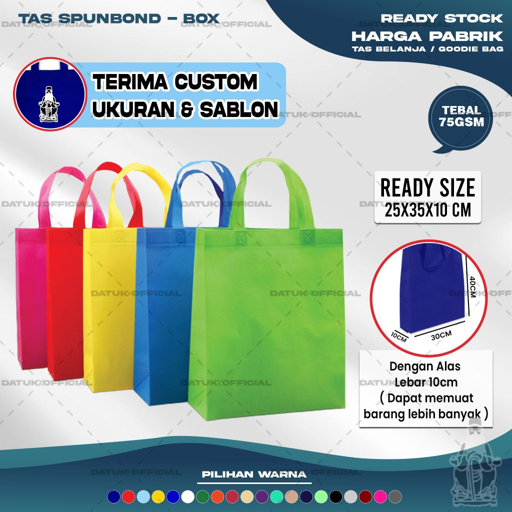 

Goodie Bag Tas Belanja Spunbond HBPA Kotak Box Ukuran 25x35x10 Kantong Kain Souvenir