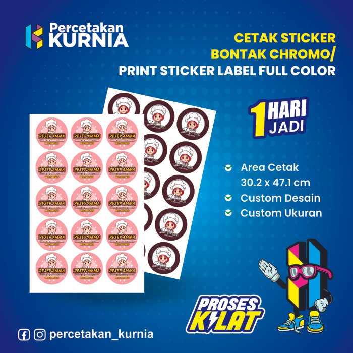 

[️Print+Cut] Cetak Sticker Bontak Chromo A3+ / Print Sticker Label Full Color