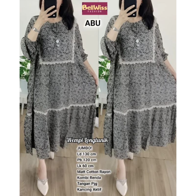 Tunik Rayon Adem / Wempi Long Tunik / Midi Dress Motif Bunga