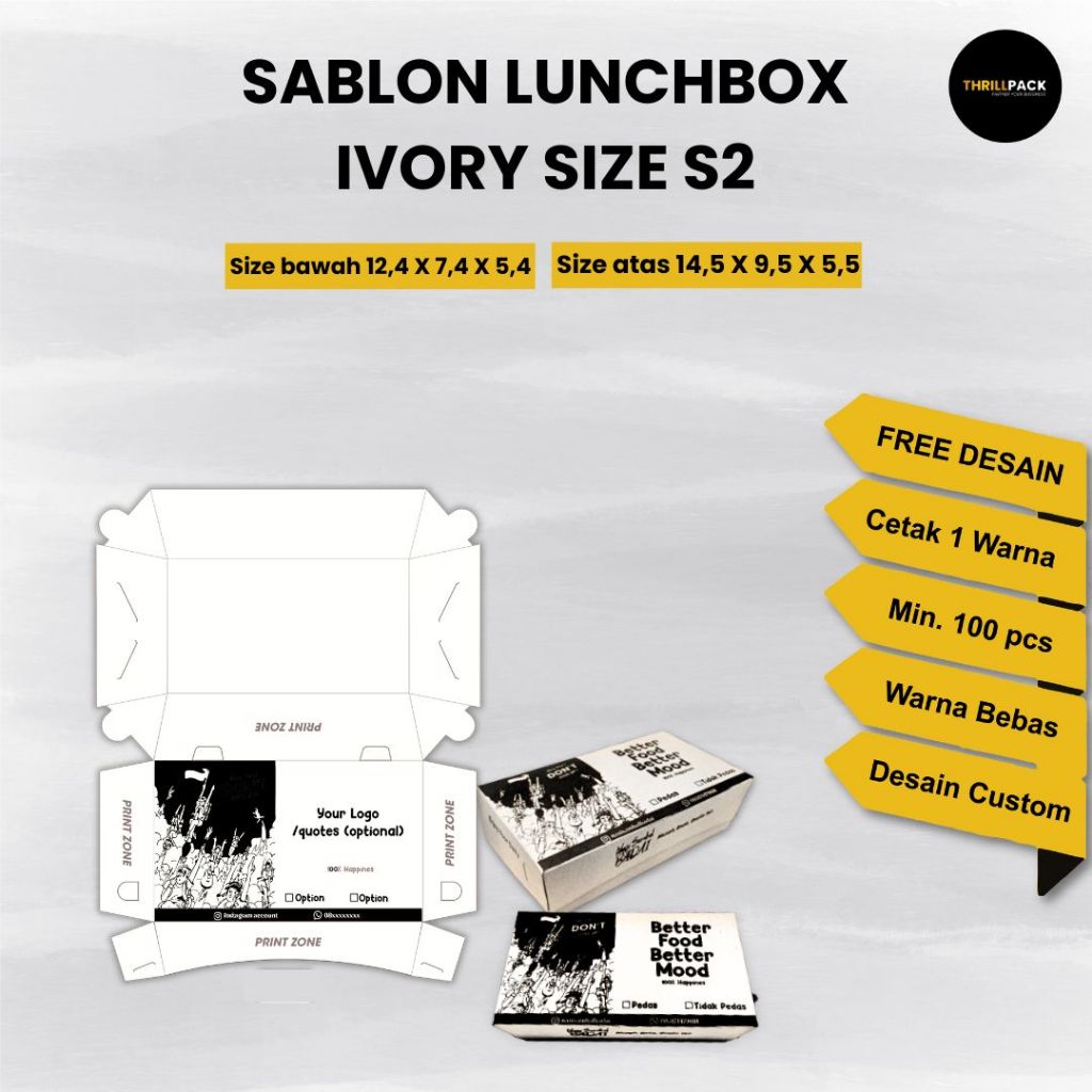 Sablon Custom Lunch Box Ivory Lipatan All SIze Custom Desain & Logo  / Sablon Launch Box Ivory / Sab