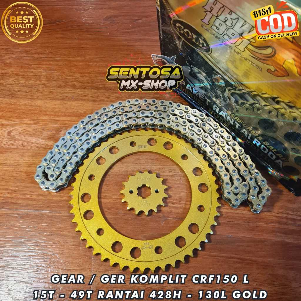 GIGI TARIK KOMPLIT - GEAR SET CRF150 L 15T - 49T / 428HG - 130L RANTAI GOLD HKW1991 LUXURY