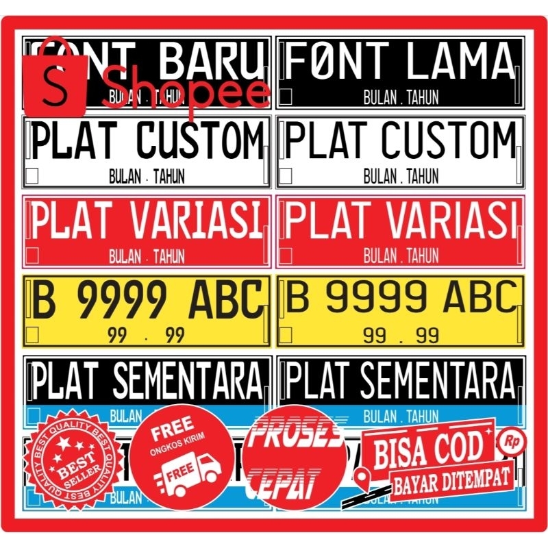 Plat nomor mobil listrik & plat nomor mobil standar. Font baru & font lama.
