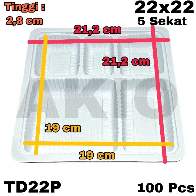Mika Plastik Kotak Wadah Nasi Sekat 5 Putih Susu Ukuran 22x22 TD22P 100 Pcs GLX Tray Katering Ultah 