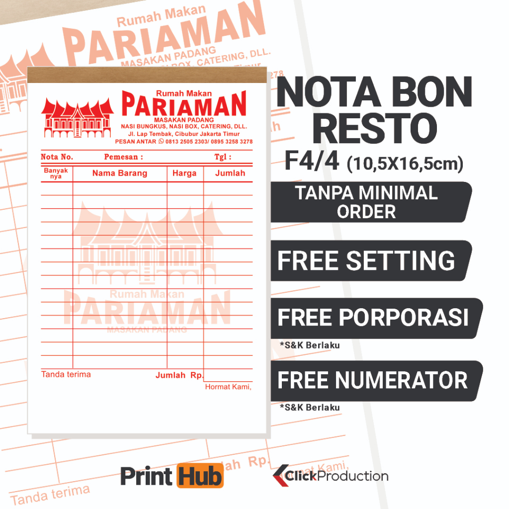 

NOTA BON RESTORAN CUSTOME LOGO TANPA MINIMAL ORDER