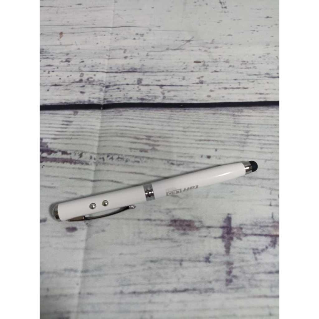 Pulpen Tinta Hitam 4in1 Senter Laser Pointer Pen dan Stylus - Warna Putih