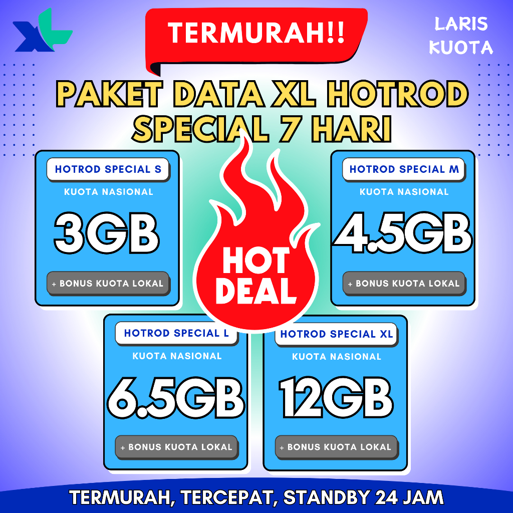 Paket Data Kuota XL Hotrod Special Harian Mingguan 7 Hari Termurah Kualitas Terbaik