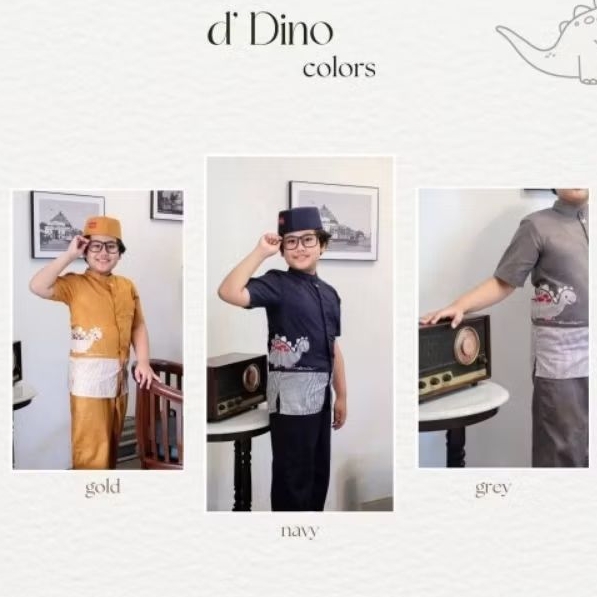 Koko Anak Lengan Pendek Dannis D'Dino / Koko Navy - Gold Grey Dino