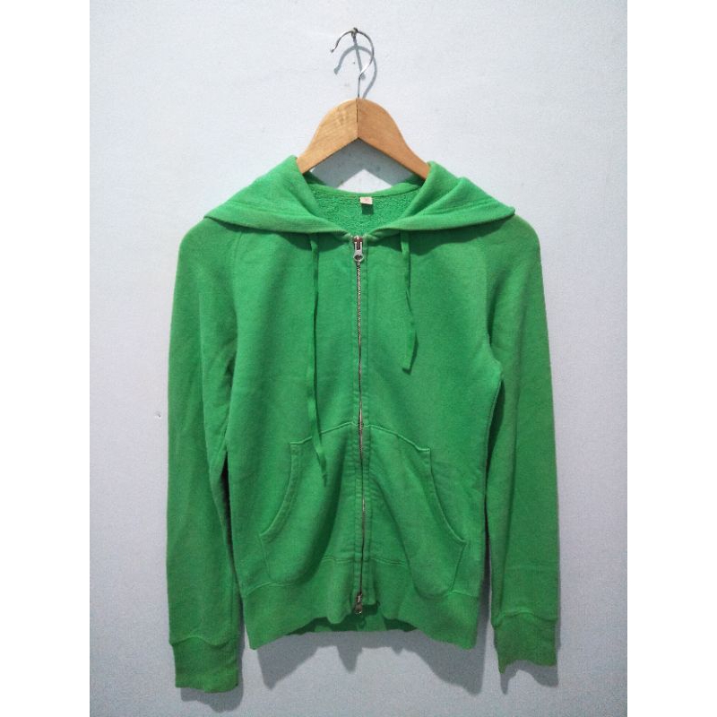 jaket zipper hoodie uniqlo second original slimfit hijau