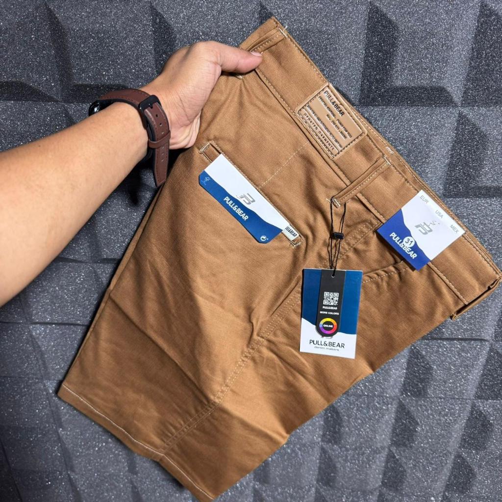 PROMO Celana Chinos Pendek Slim Fit Pria Coklat Katun Twill Premium