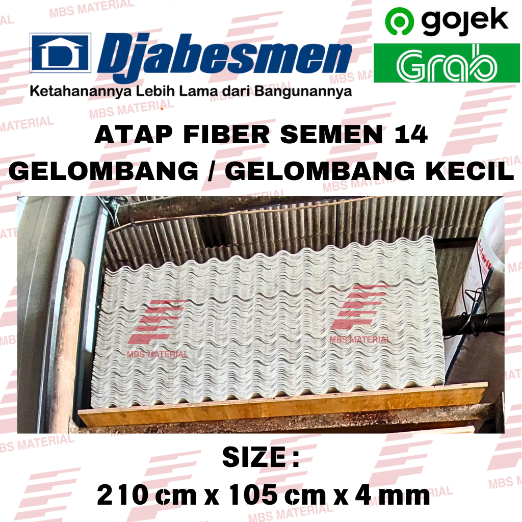Djabesmen Atap Fiber Semen 14 Gelombang / Gelombang Kecil 2.1 Meter, Tebal 4 mm